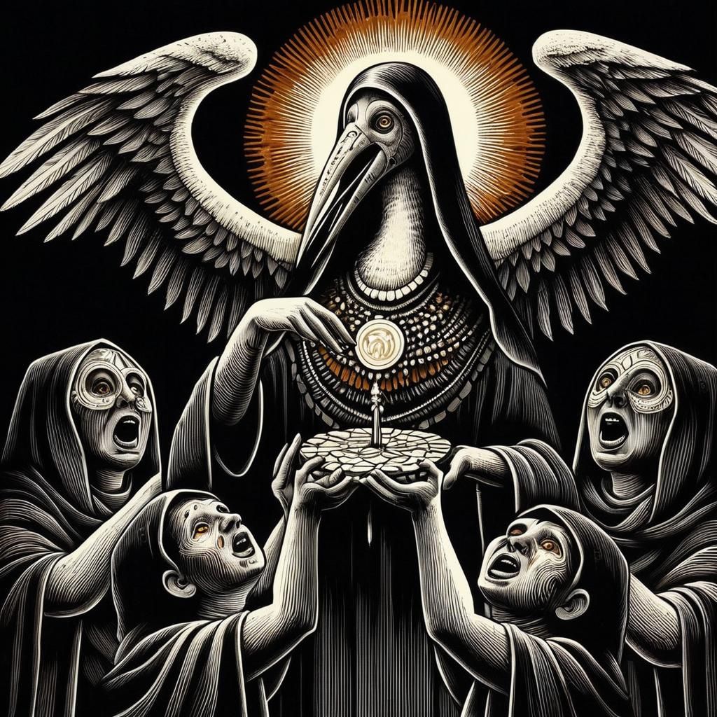 Surreal Cult Ritual in Dark Industrial Art Style