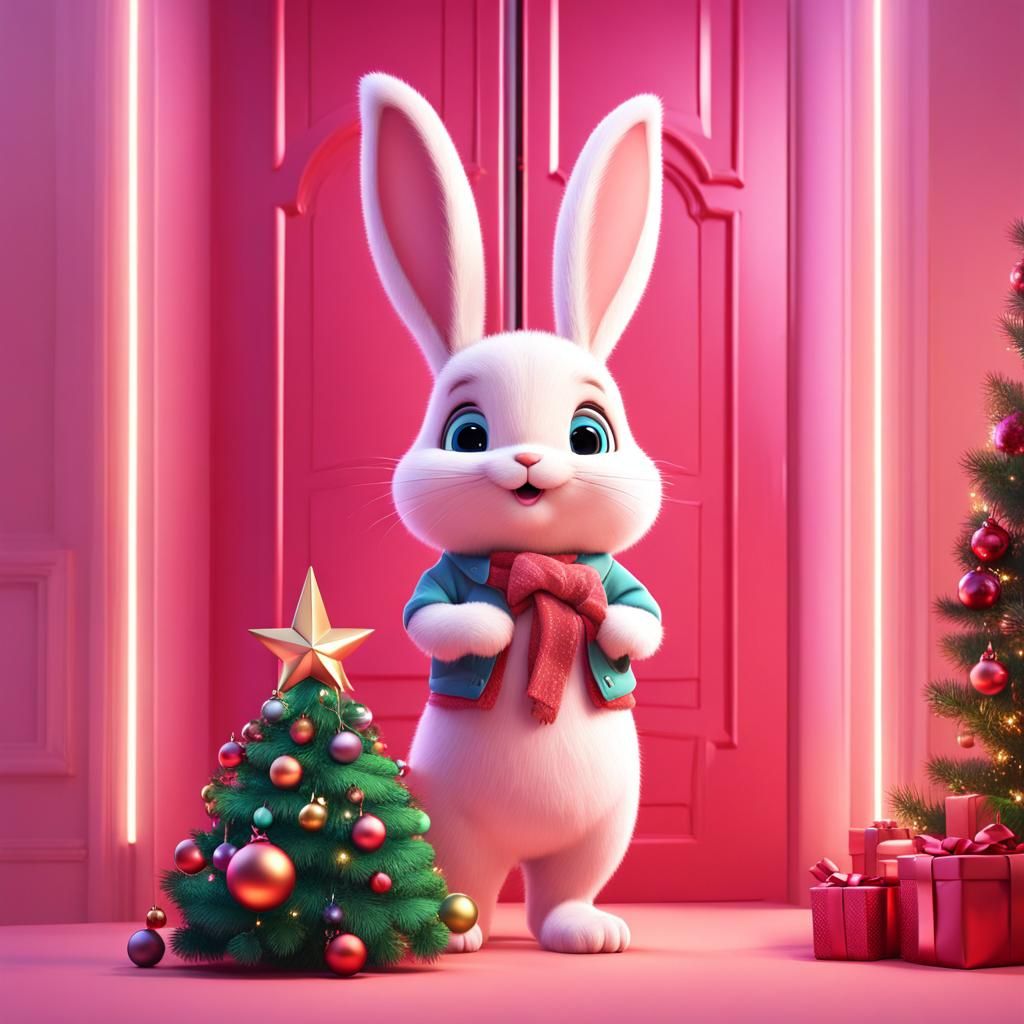 Cute Christmas Bunny in Santa Suit: 3D Digital Art