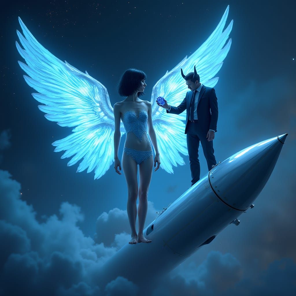 Ethereal Angel in Cosmic Vortex with Iridescent Wings and Az...