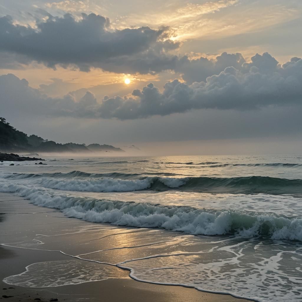 Epic Dawn Seascape: Raindrops and Clouds