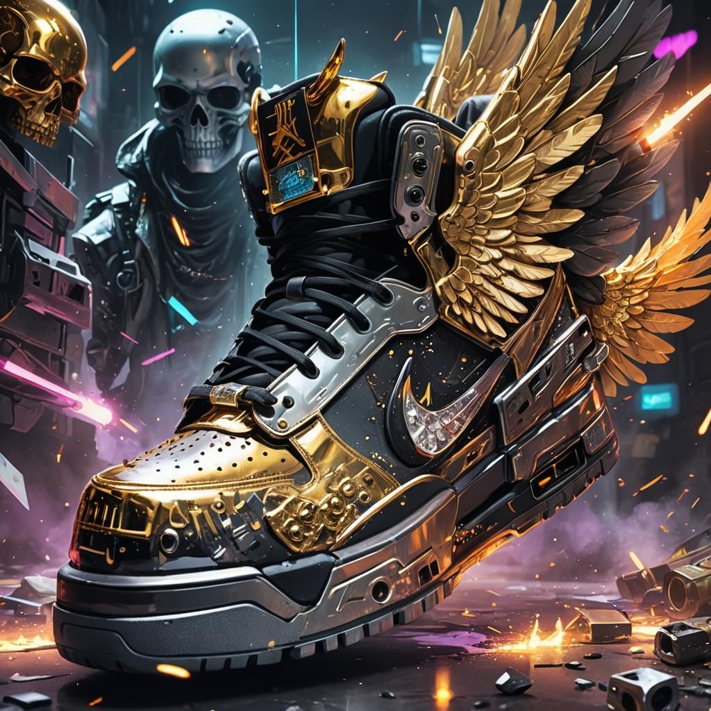 Cyberpunk Sneakers with Skulls and AK-47