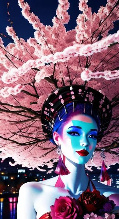 Cherry Blossom Slenderman in Alcohol Ink Style