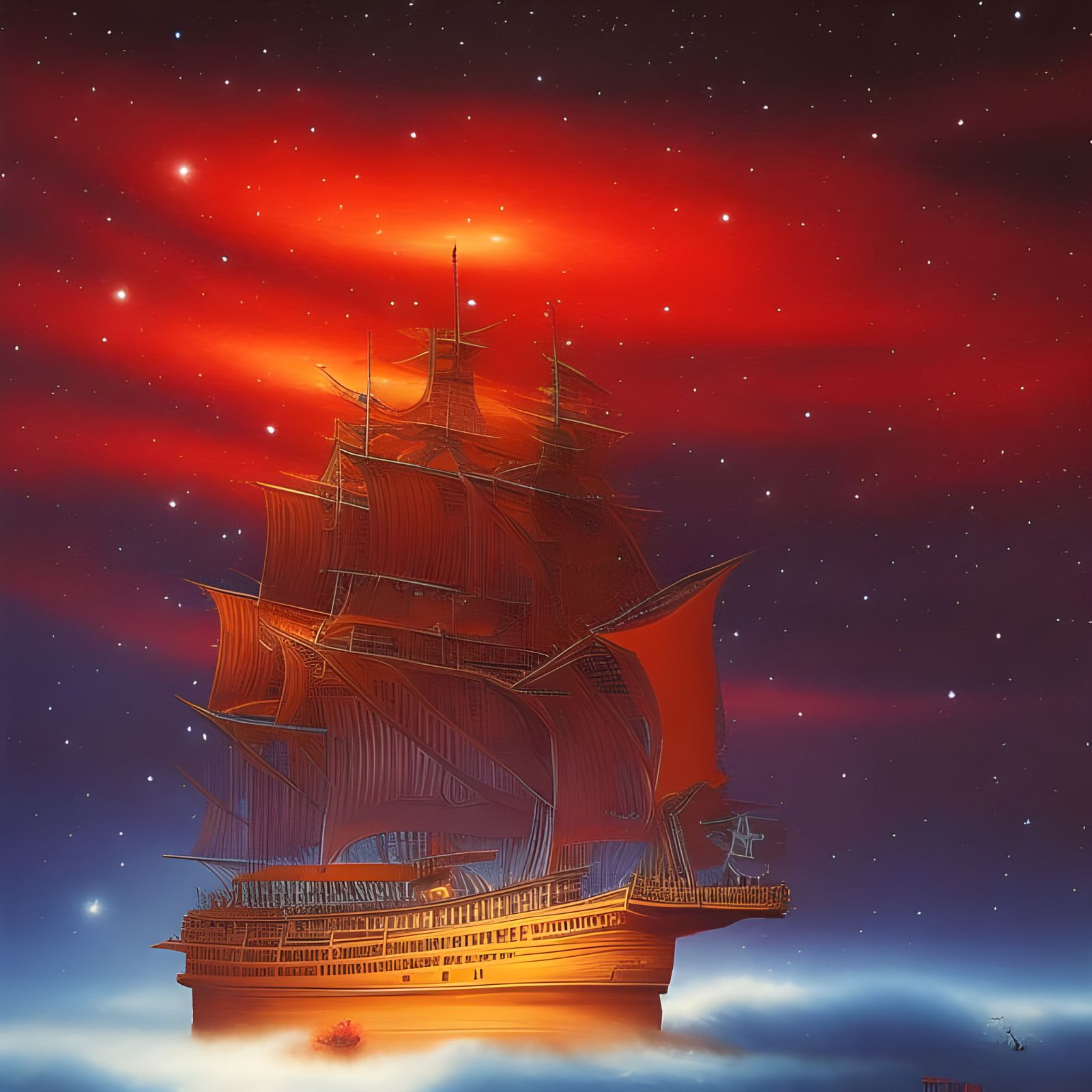 Eerie Pirate Ship in Starry Galaxy Sky