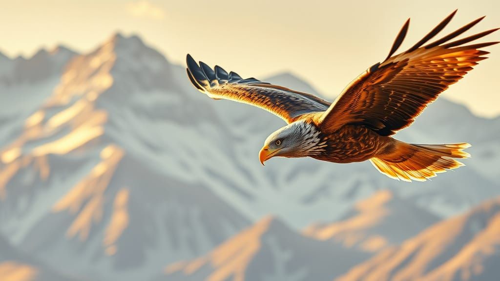 Golden Eagle Portrait Over Mountain, Pencil Drawing