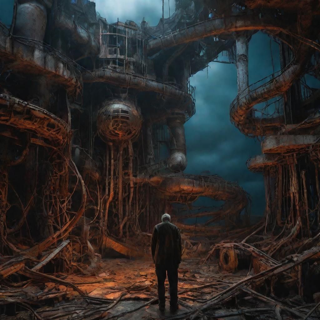 Surrealist Biomechanical Landscape in Moody Lighting