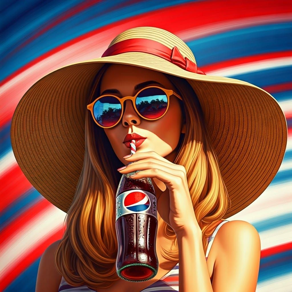 Stunning Woman Enjoys Refreshing Pepsi on a Vibrant Summer D...