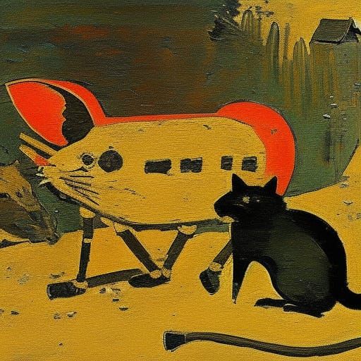 Robotized Rat in Clockpunk Dystopia, Folk Art Style