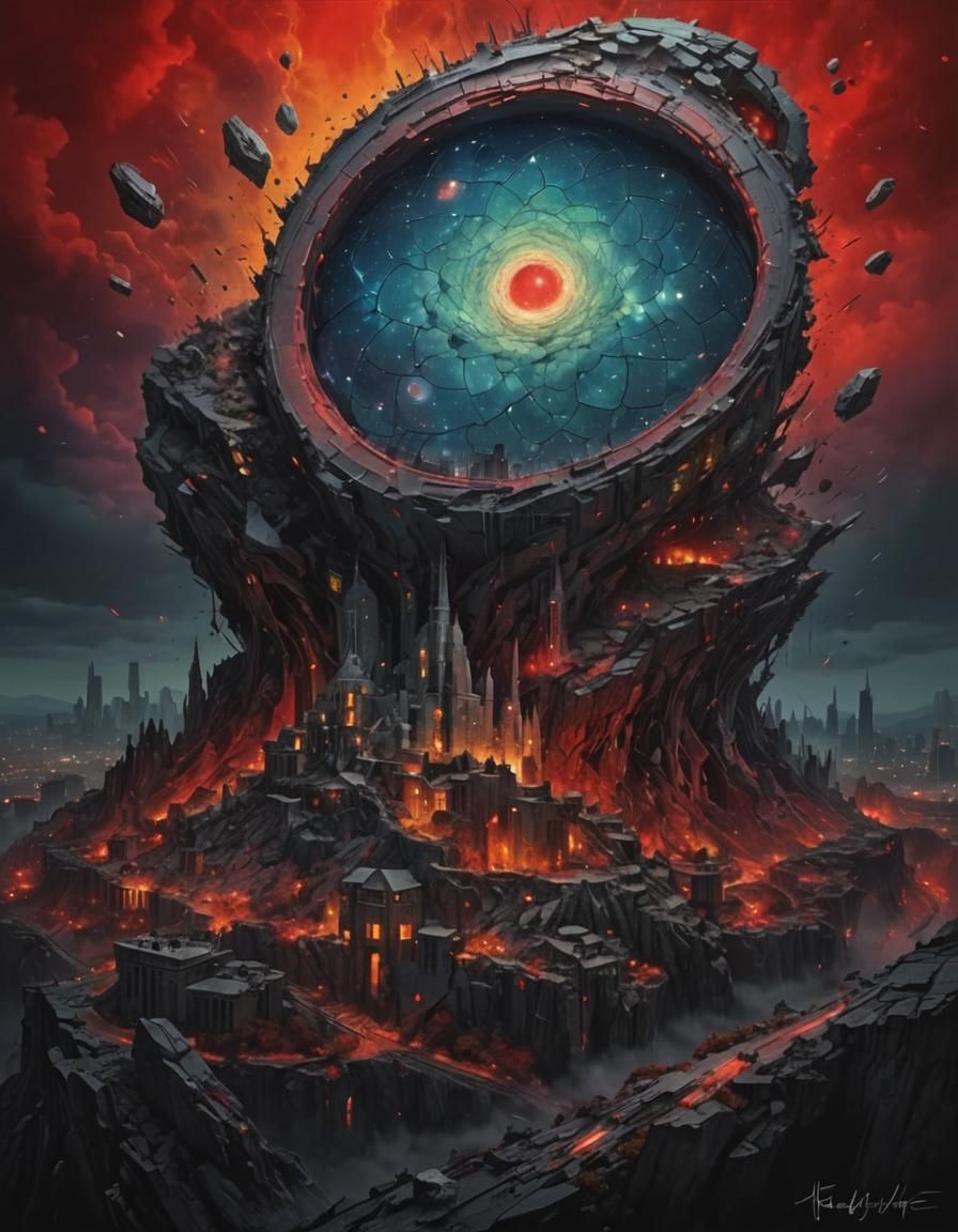 Neofuturistic Landscape in Surrealist Mixed Media