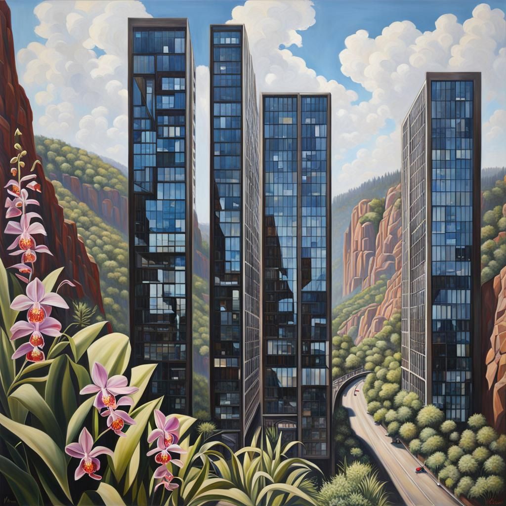 Urban Canyons with Rock Orchids: Heidelberg School Oil
