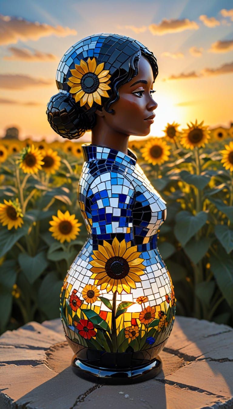 Afro-Victorian Stained Glass Matryoshka Doll in Sunset
