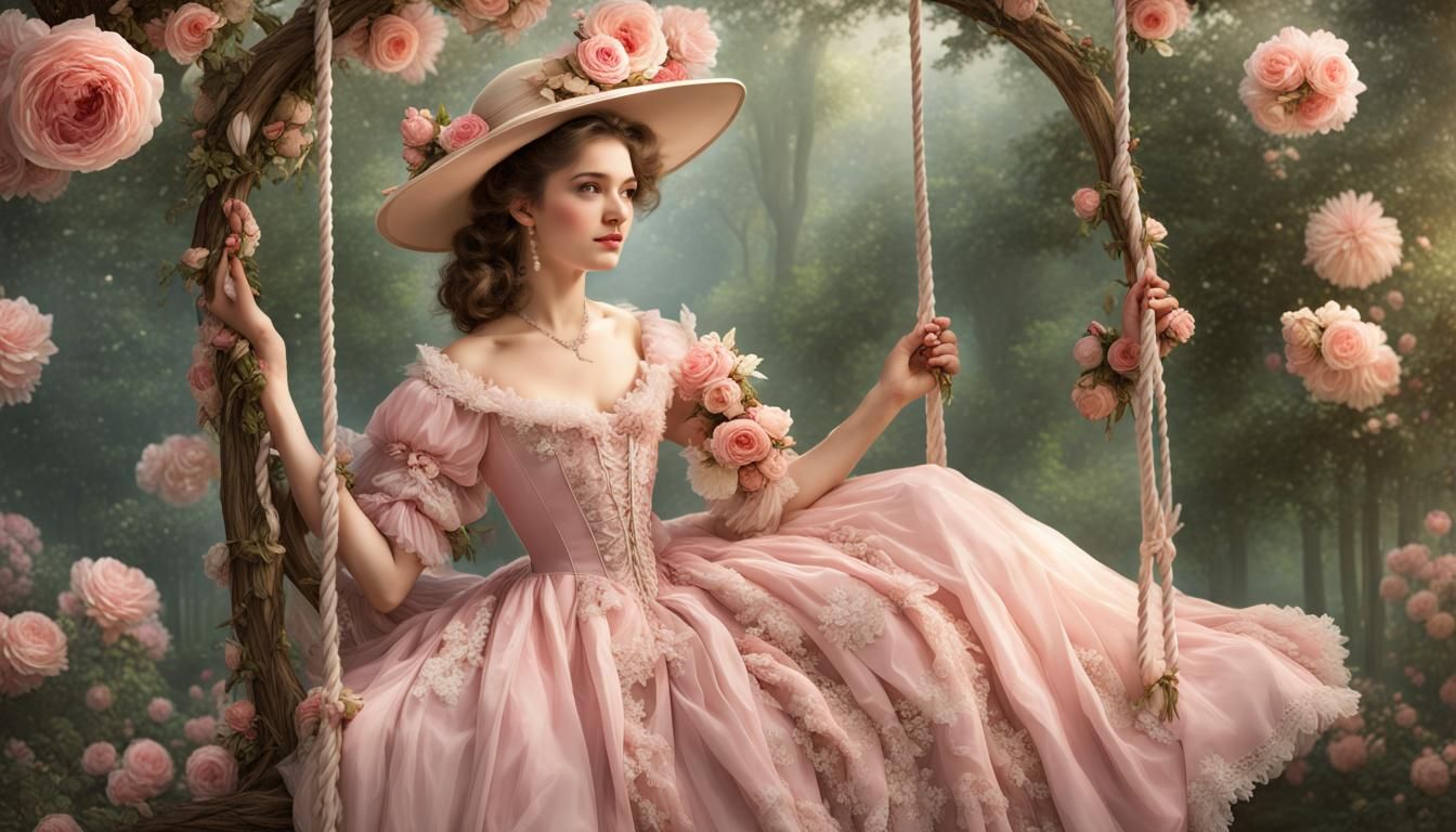 Romantic Garden Scene with Woman on Swing