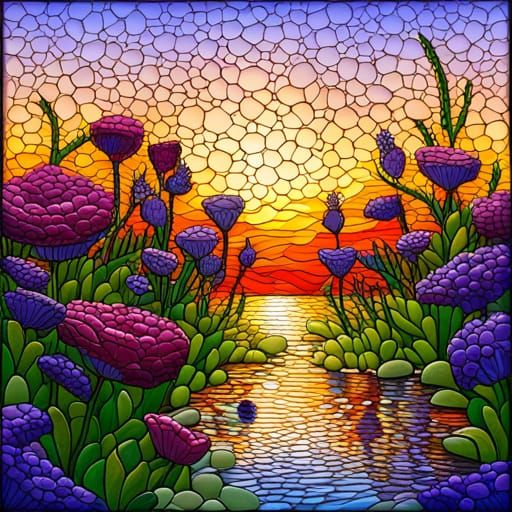 Colorful 3D Floral Sculpture with Stained Glass