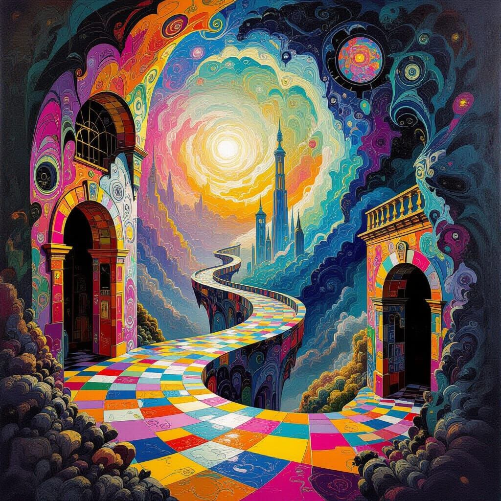 Surreal Psychedelic Dreamscape in Vibrant Oils