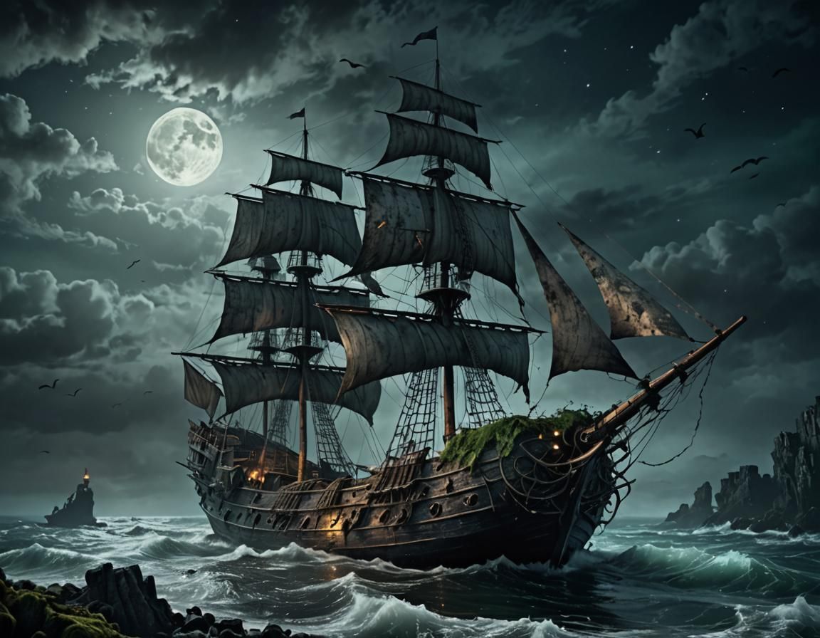 Gothic Sailing Ship on a Dark Sea