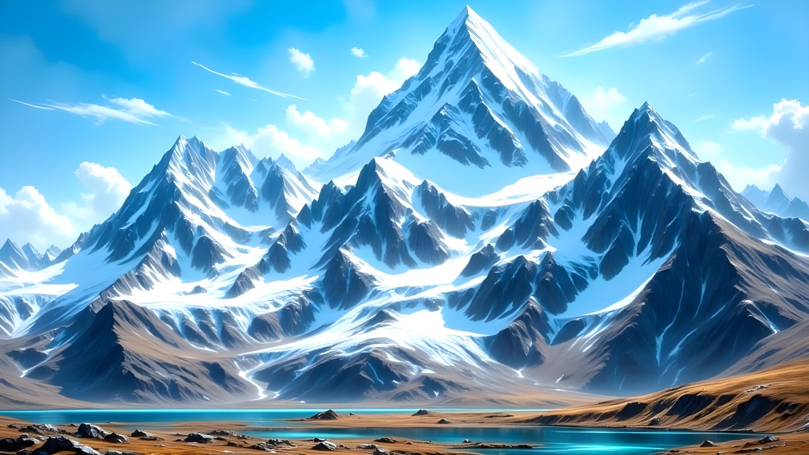 Majestic Snow-Capped Mountains in Watercolor Style