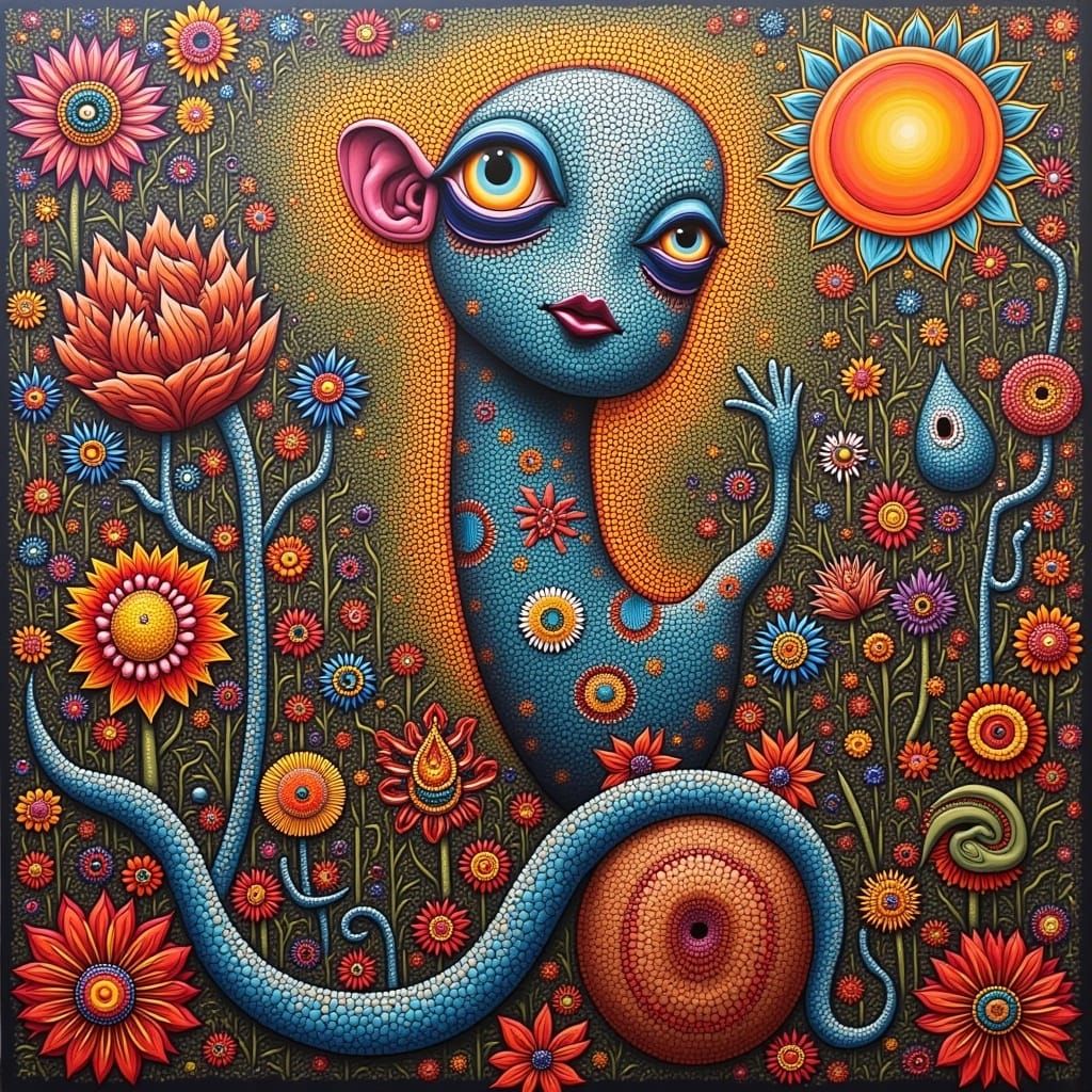 Surreal Floral Dreamscape in Whimsical Oil on Canvas Style