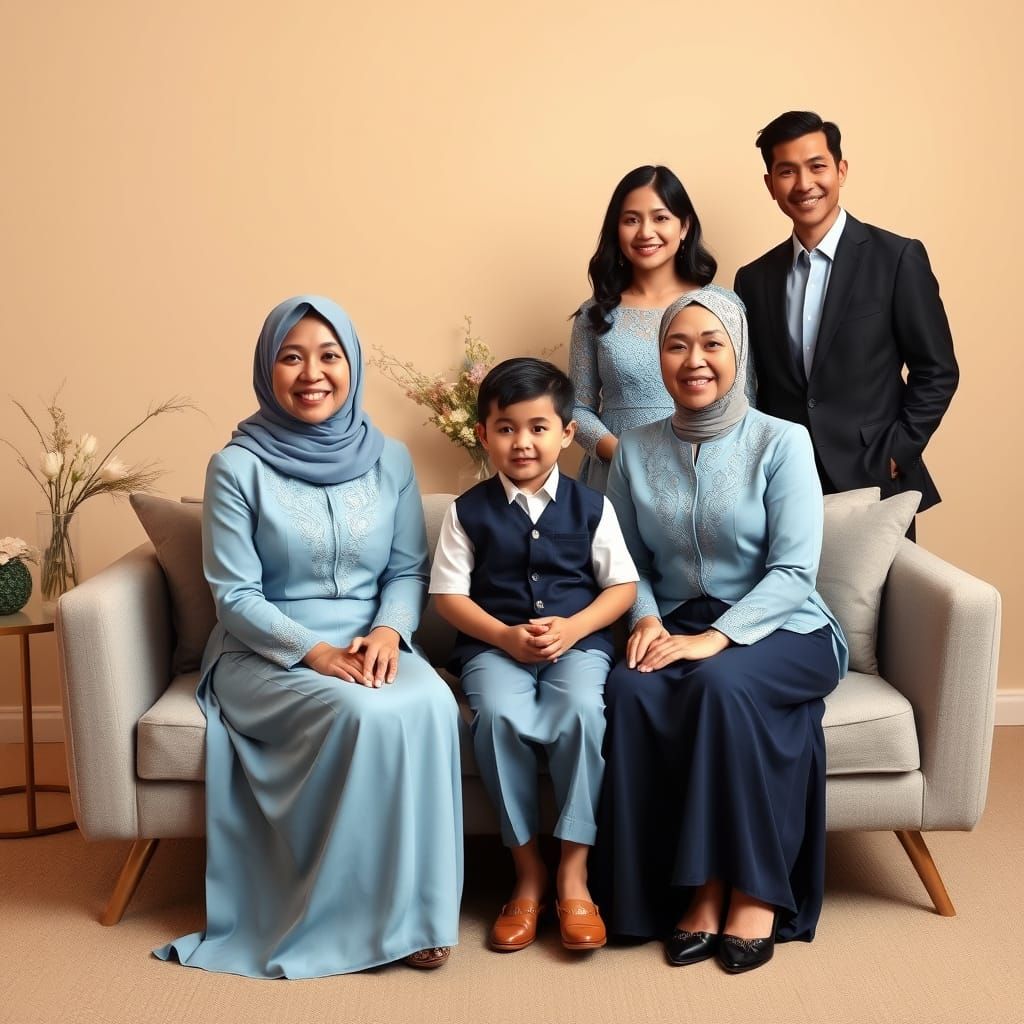 Indonesian Family Portrait in Elegant Studio Setting
