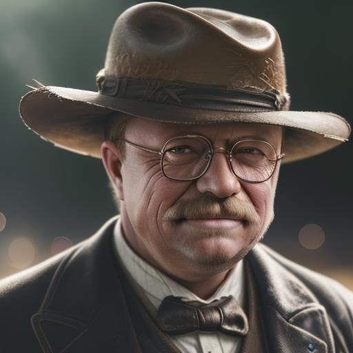 Hyperrealistic Portrait of Teddy Roosevelt Smiling