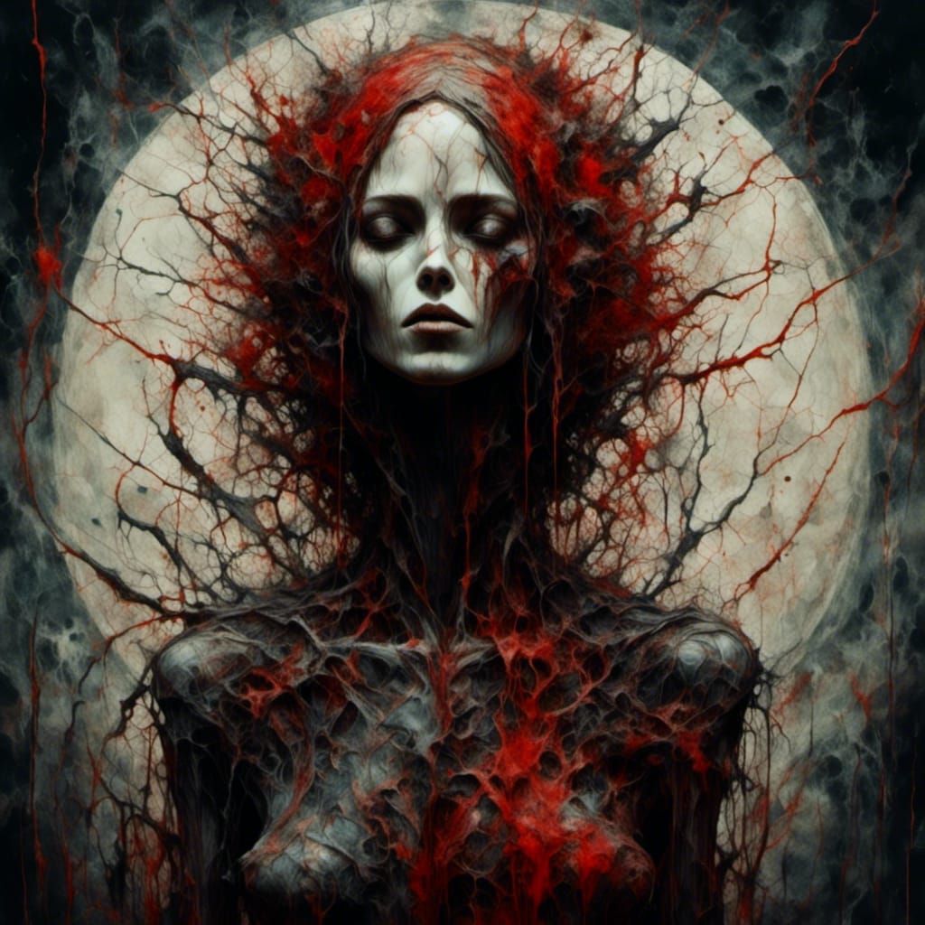 Macabre Female Figure with Arcane Symbolism