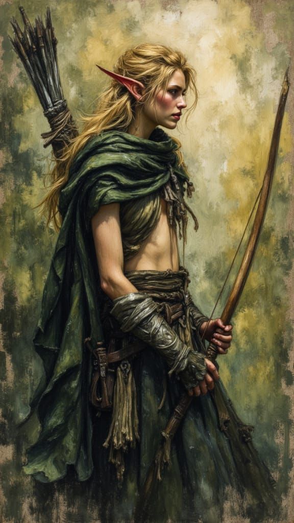 Elf Ranger with Bow in D&D Style