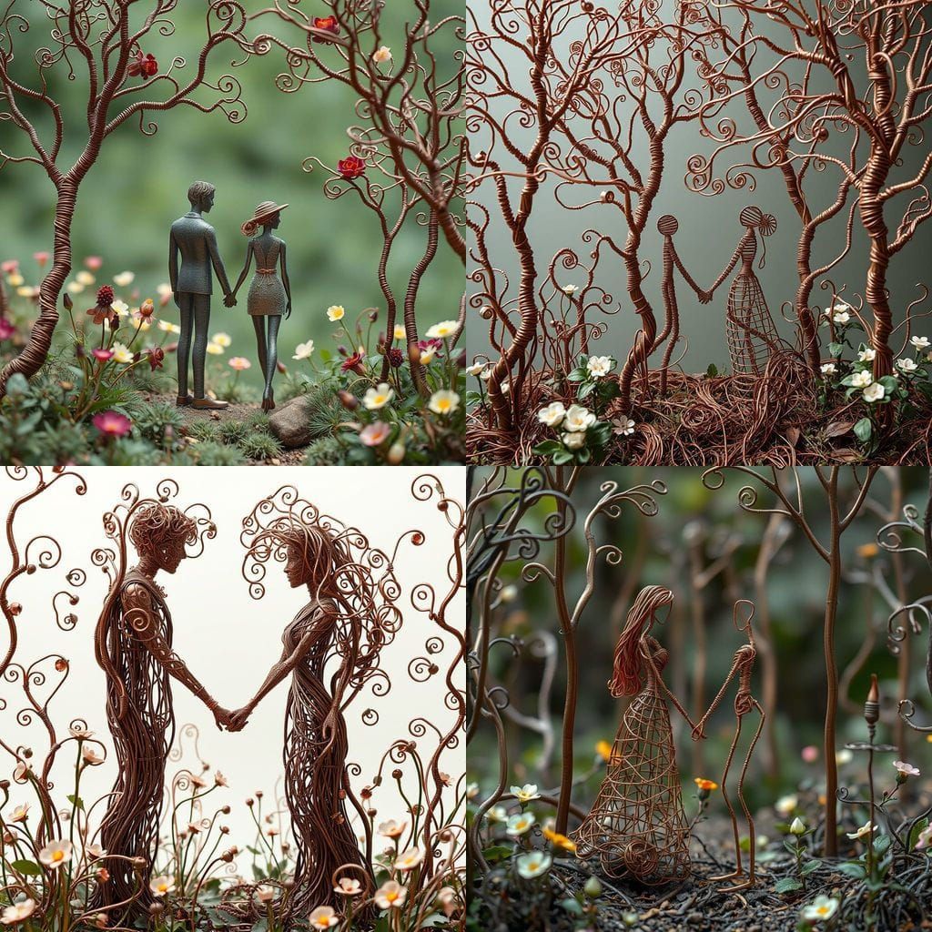 Surreal Copper Wire Forest with Figures