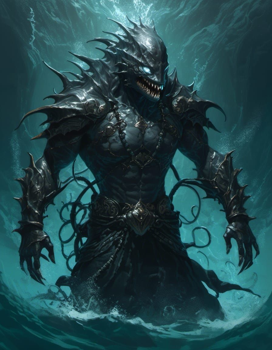 Intricate Shark Man in Necromancer Armor