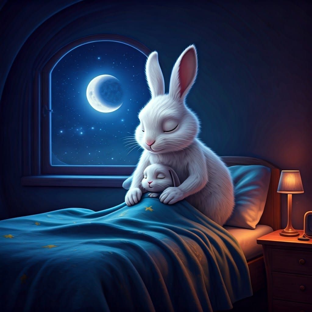 Rabbit Bedtime Story in 3D Digital Art