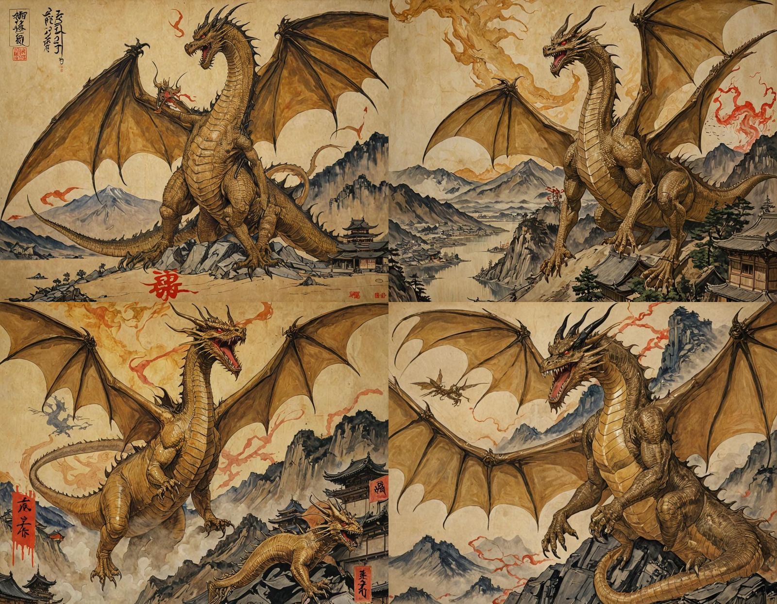 King Ghidorah Kyoto Attack in Horror Movie Style