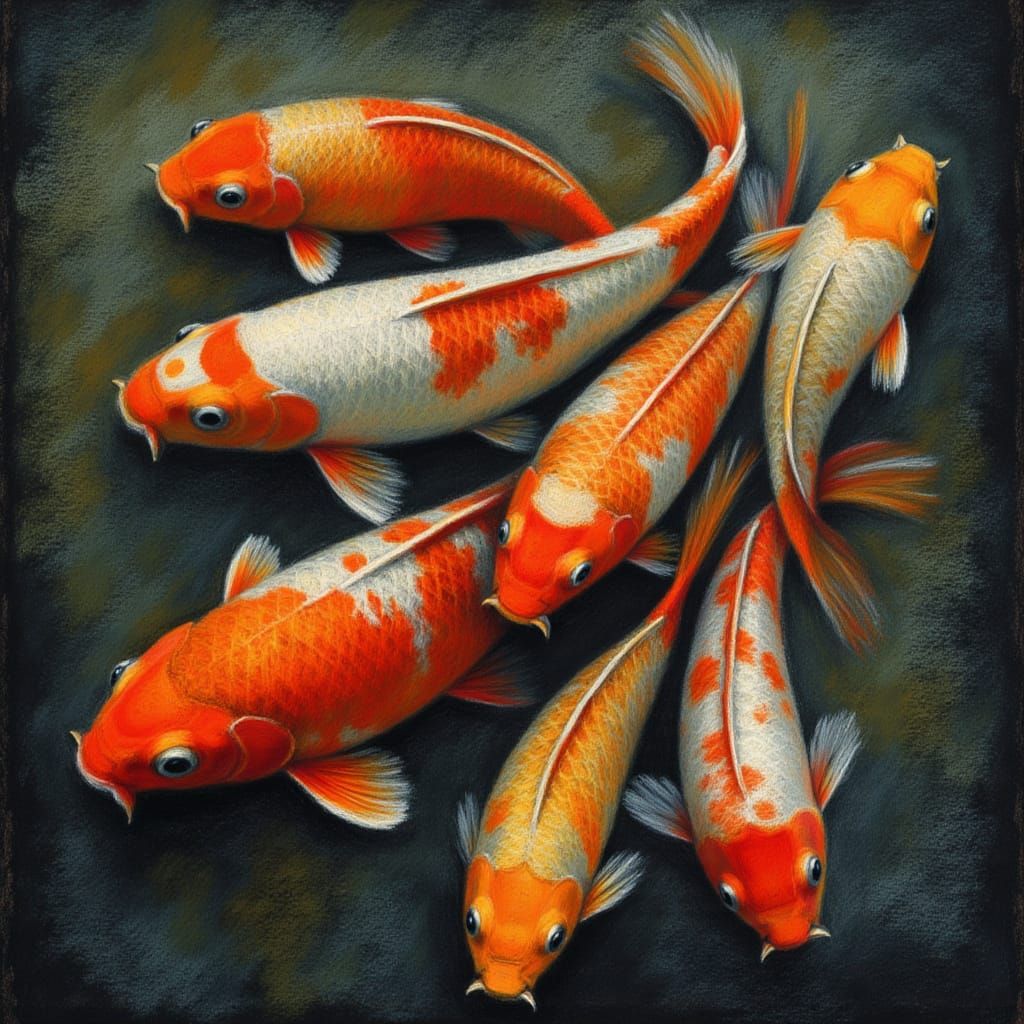 Vibrant Neon Chalk Koi Fish Swimming