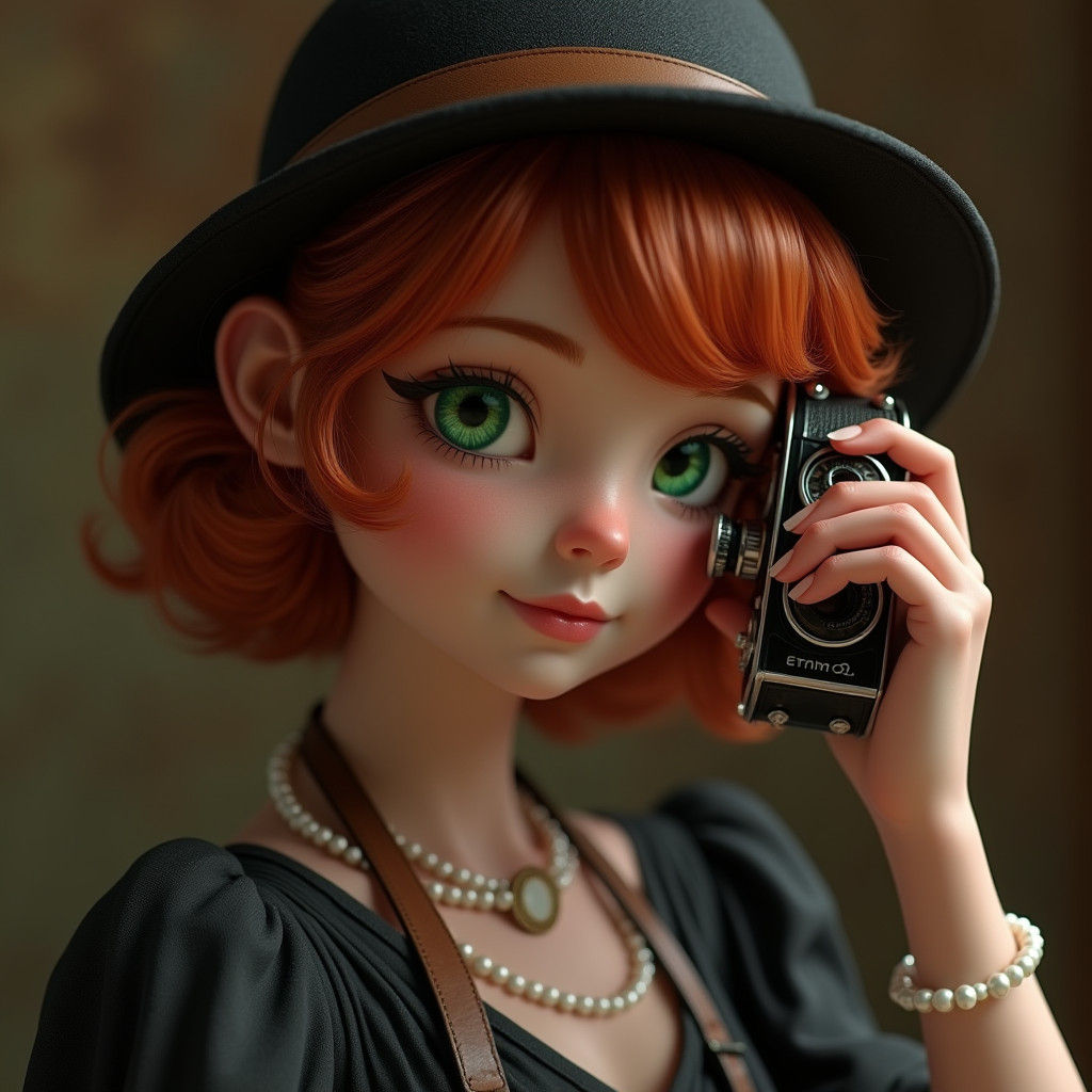Girl with Film Camera in 1930s Style