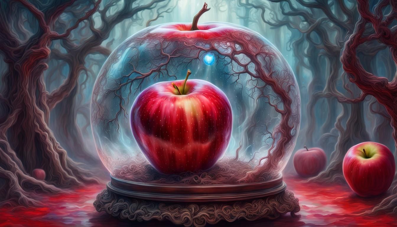 Snow White in Glass Apple: Ethereal Fantasy Illustration