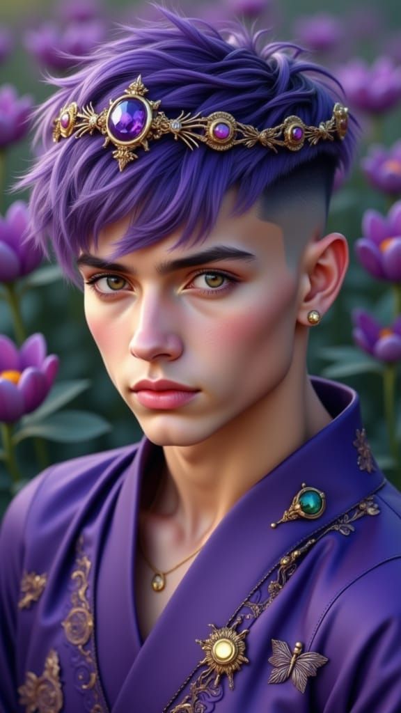 Elegant Young Man Blooms in a Japanese Garden