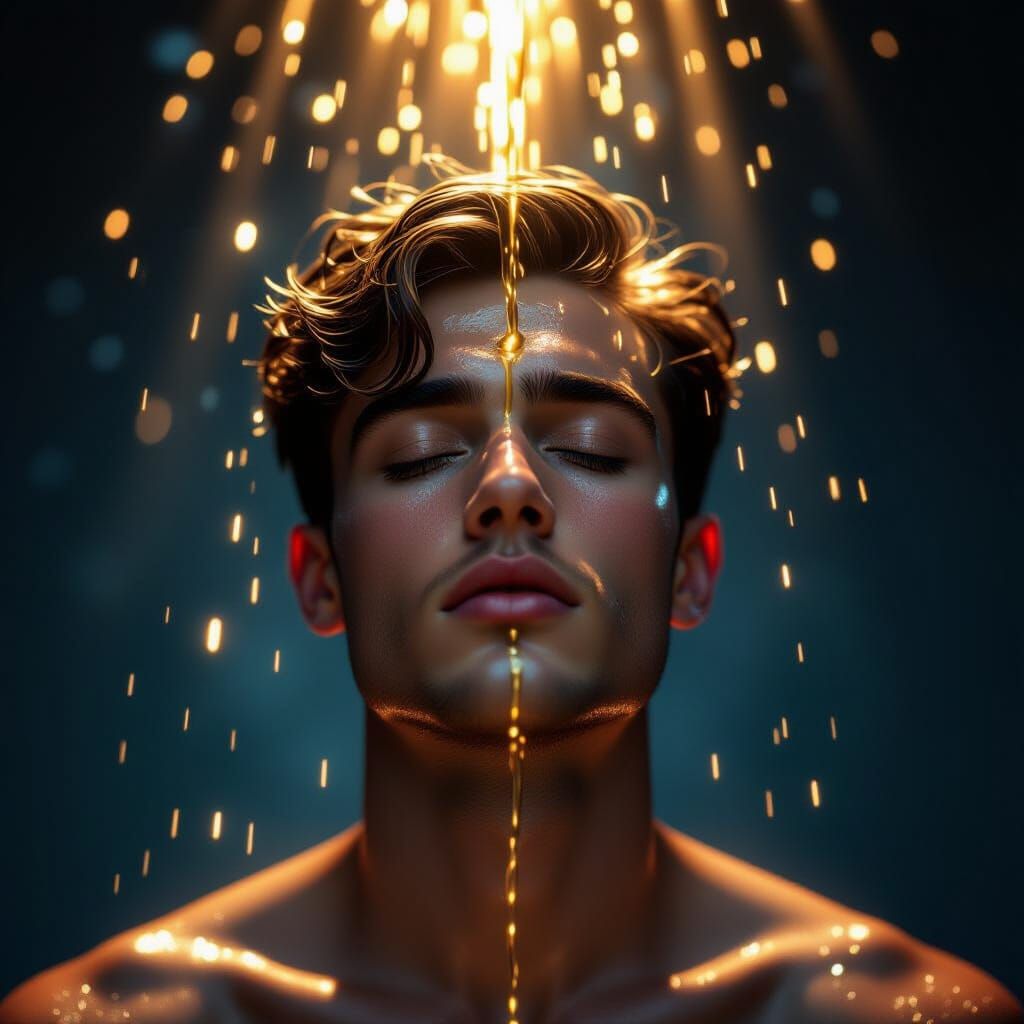 Man Bathed in Golden Oil Light