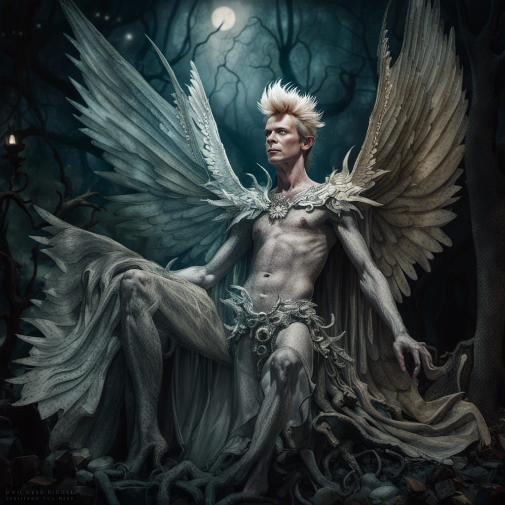 Winged David Bowie as Fairy King in Gothic Art