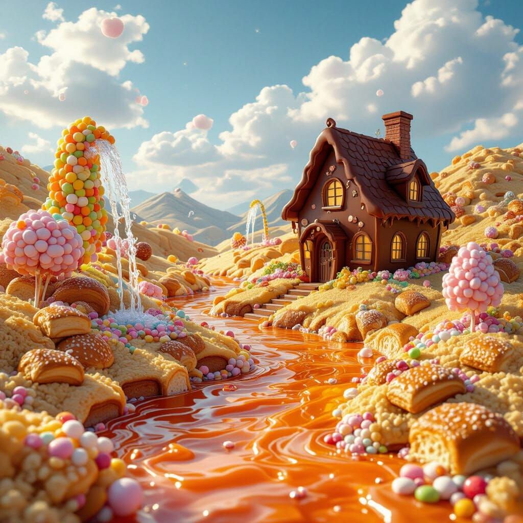 Whimsical Candy Land: Jelly River, Chocolate House, Sweet Sc...