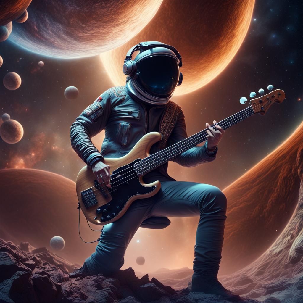 Bass Guitarist in Space: Epic Digital Matte Painting