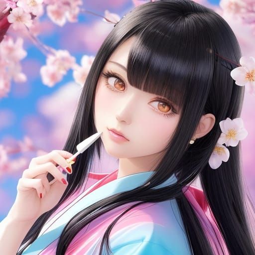 Kawaii Anime Woman Serving Ice Cream in a Candy Shop