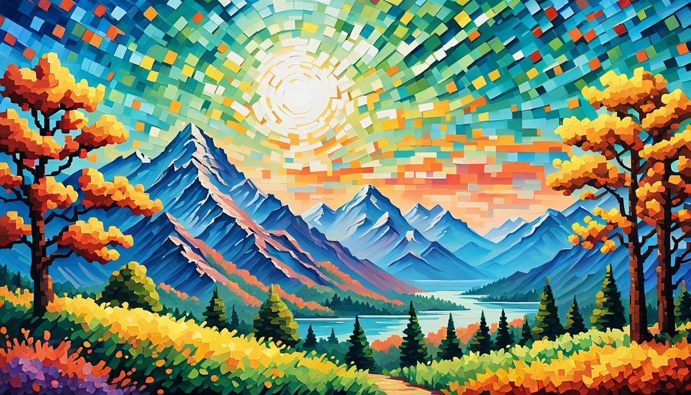 Pixel Art Landscape as Impasto Acrylic Painting