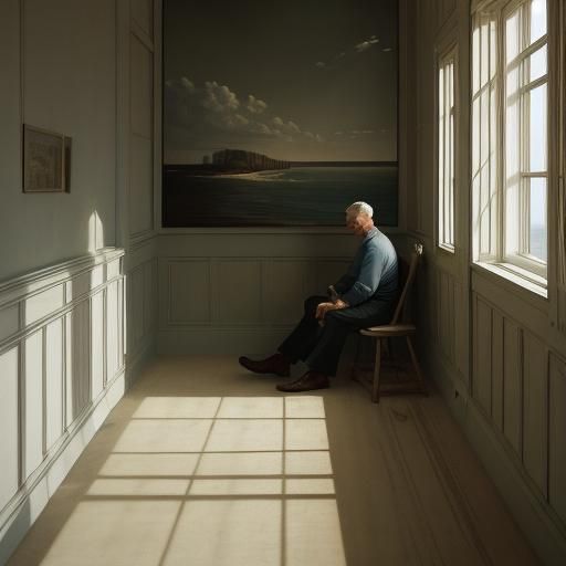 Lone Man on Empty Beach as Oil Painting