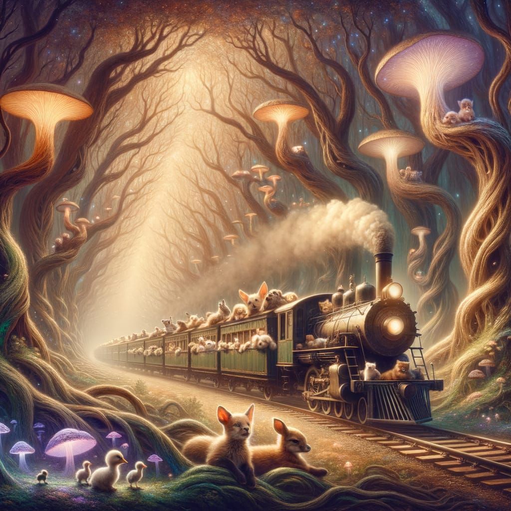 Enchanted Forest Train Carrying Sleeping Baby Animals