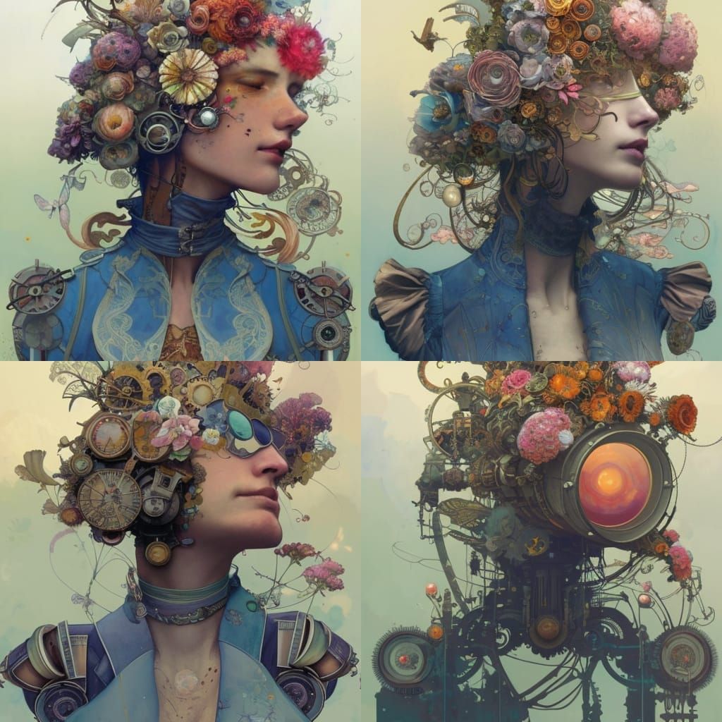 Steampunk Art Nouveau Explosion with Flowers