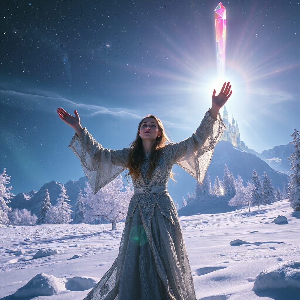 Sorceress Transforms Snowy Land Into Crystal Castle