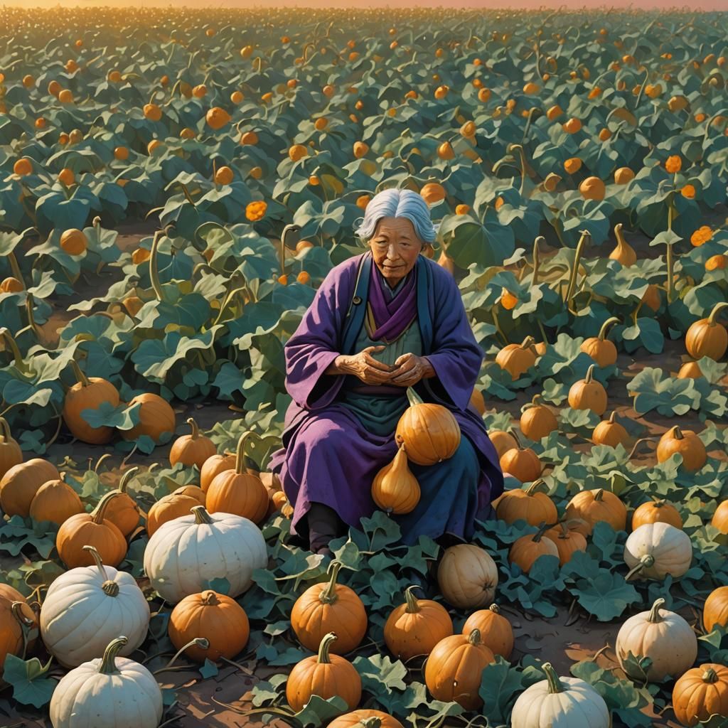 Gourds Field Scene with Triadic Colors and Lighting