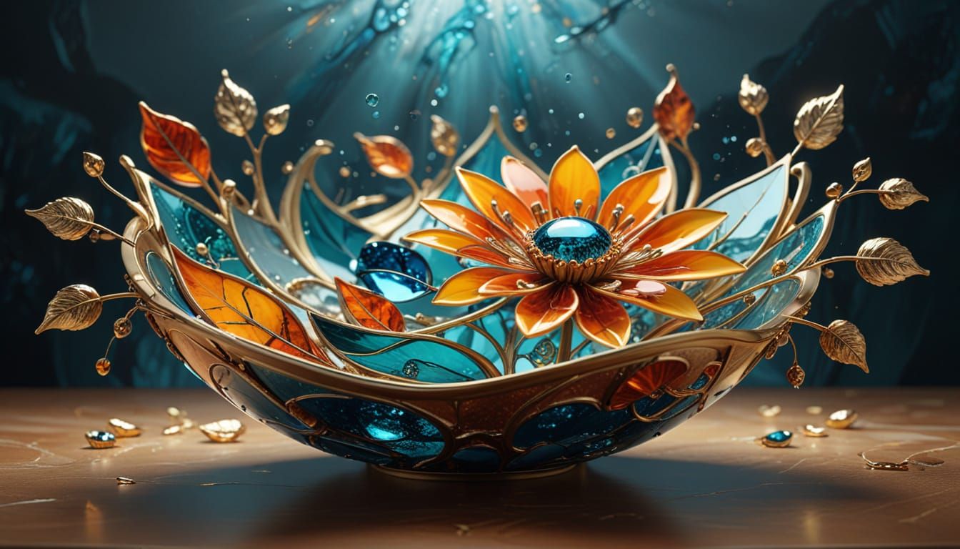 Abstract Floral Design with Gold Outlines