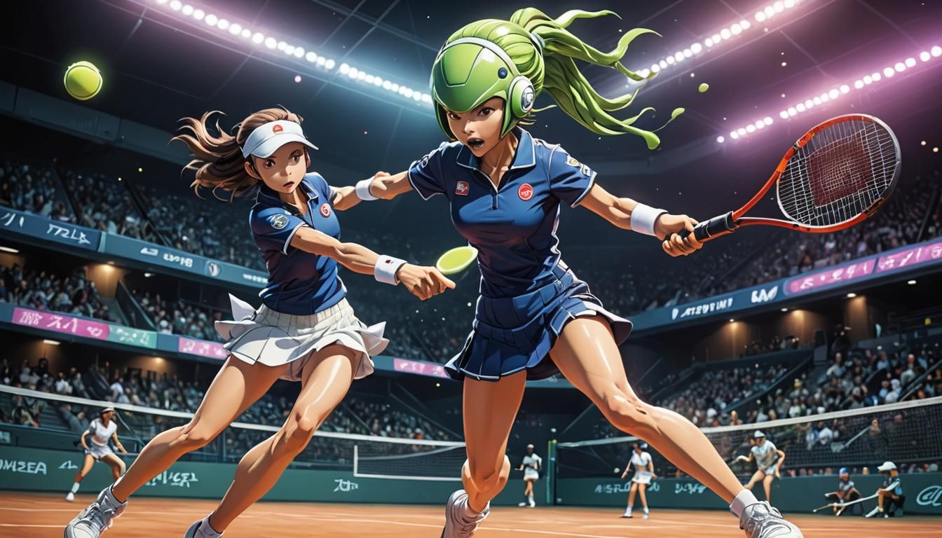 Alien Female Tennis Action in Anime Style