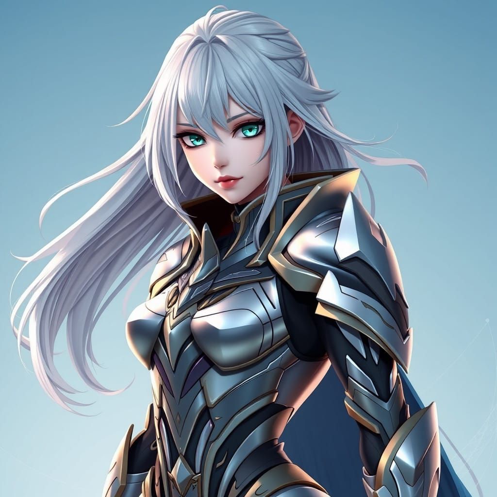 Elegant Female Warrior Concept Art in Anime-Inspired 3D Styl...