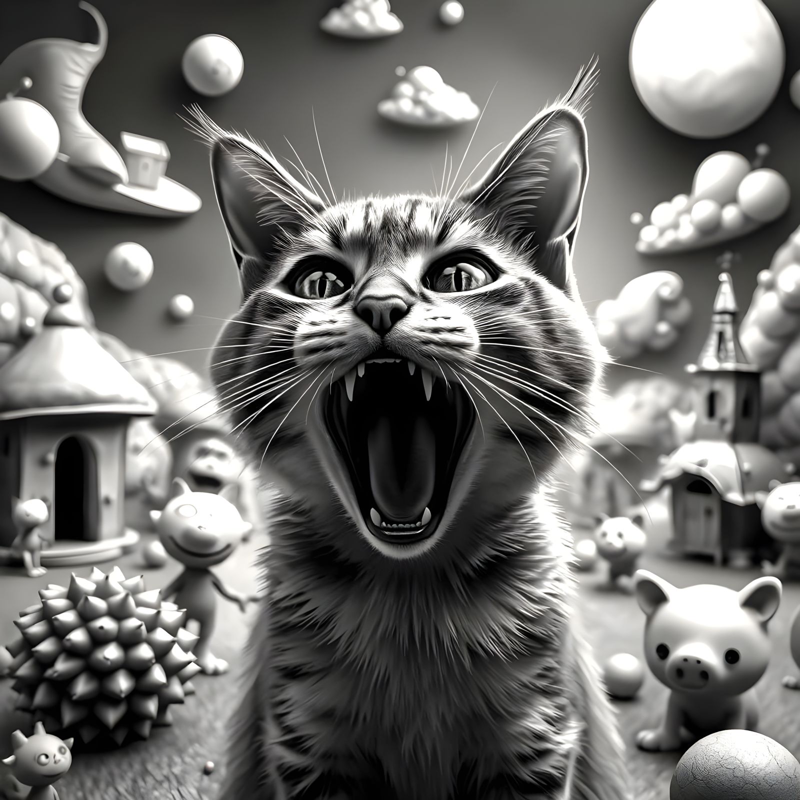 Whimsical Black Cat in a Surreal Storm