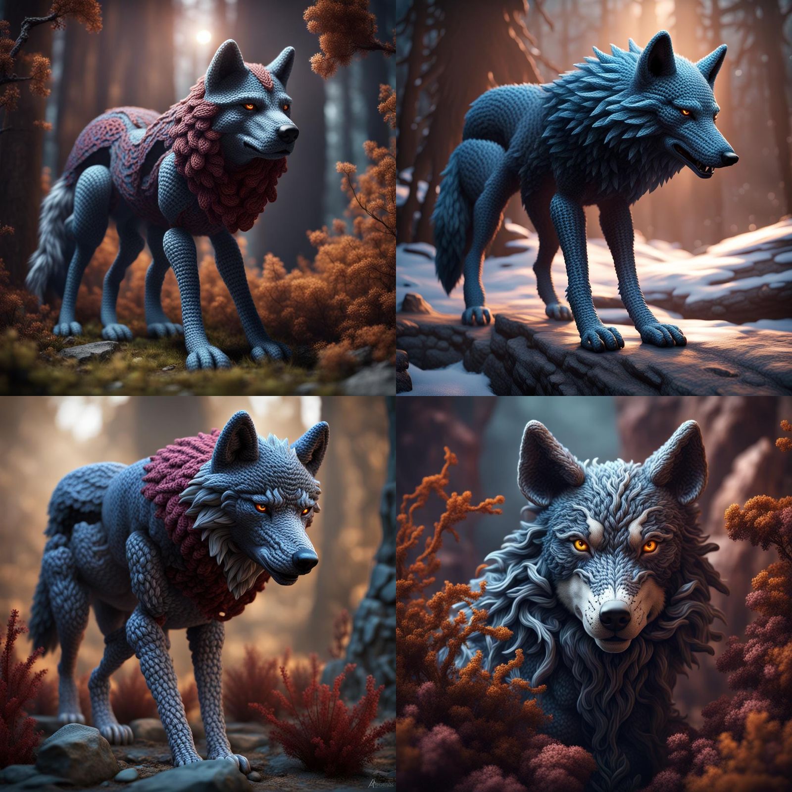 Detailed Crocheted Wolf Concept Art