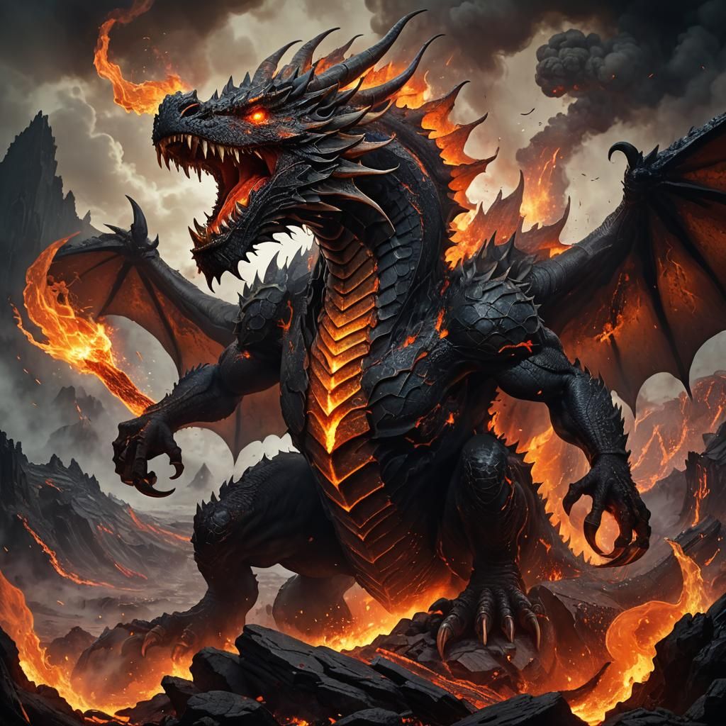 Volcanic Dragon Concept Art in Dark Fantasy Style