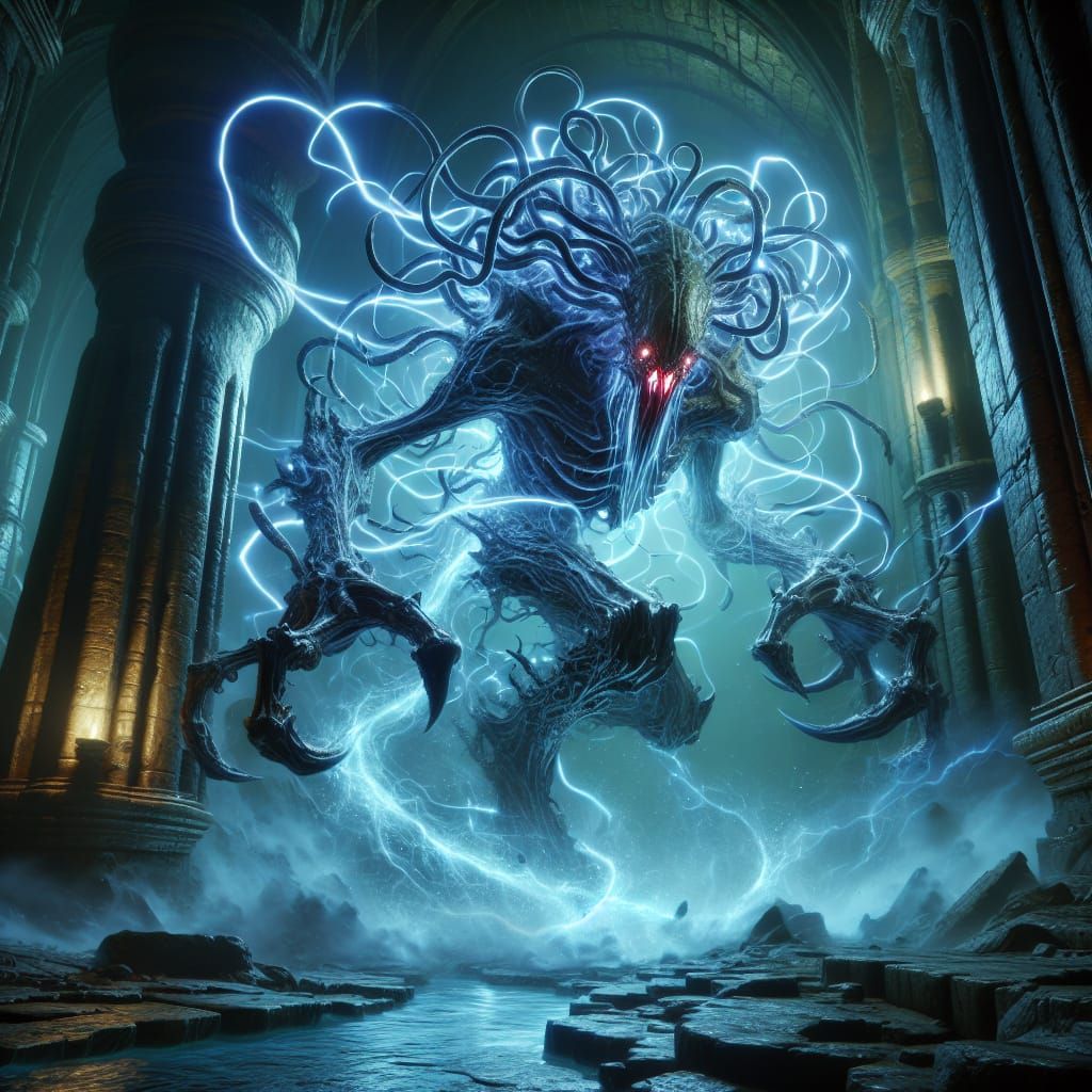 Mind Screamer Attacks in Eerie Fantasy Dungeon